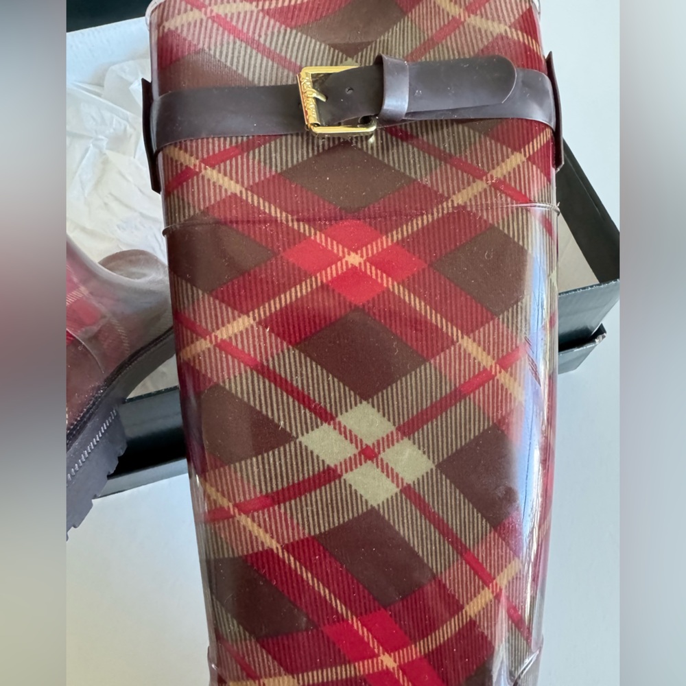 Ralph Lauren Rosalyn Rain Boots 6 plaid (sage & Burgundy) NWOT in box - Picture 5 of 10